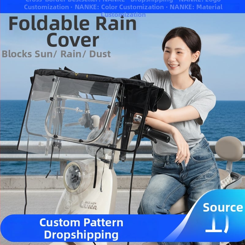 Κάλυμμα βροχής για ηλεκτρικό αυτοκίνητο - Πτυσσόμενο, συρόμενο, με διπλό πλαίσιο, Oxford ύφασμα, UV PA+ σκίαση, αποσπώμενη προστασία από άνεμο και βροχή, χειροκίνητο άνοιγμα/κλείσιμο