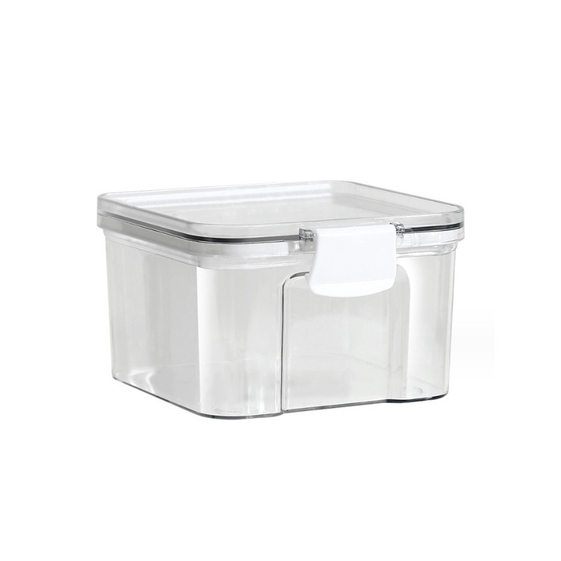 Állateledel-minőségű zárható négyszögletes műanyag tároló doboz fedéllel, 800–1000 ml, átlátszó