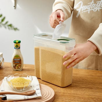 Japán stílusú rizs- és gabonatároló, zárható, rovarbiztos, négyzet alakú műanyag doboz, 2.1–3 L, mikróhoz használható