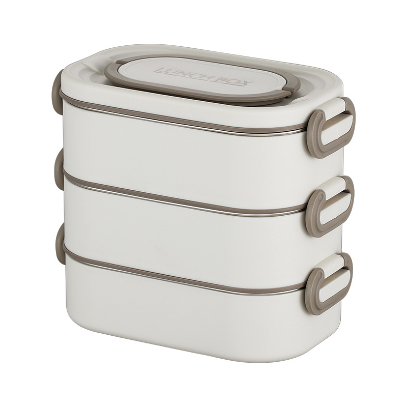 Szigetelt műanyag ebédes doboz háromrétegű rekeszekkel, mikrohullámú sütőben használható, kapacitás 1–3 L.