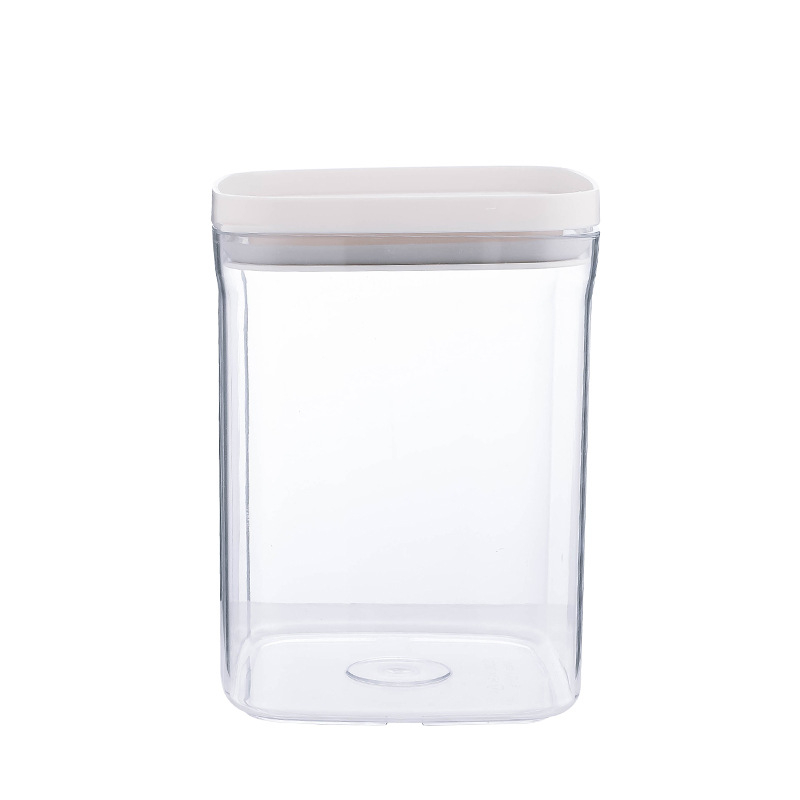 Műanyag négyszögletes tárolóedény száraz gabonákhoz, átlátszó, nedvességálló, csukható reteszelőfedéllel.