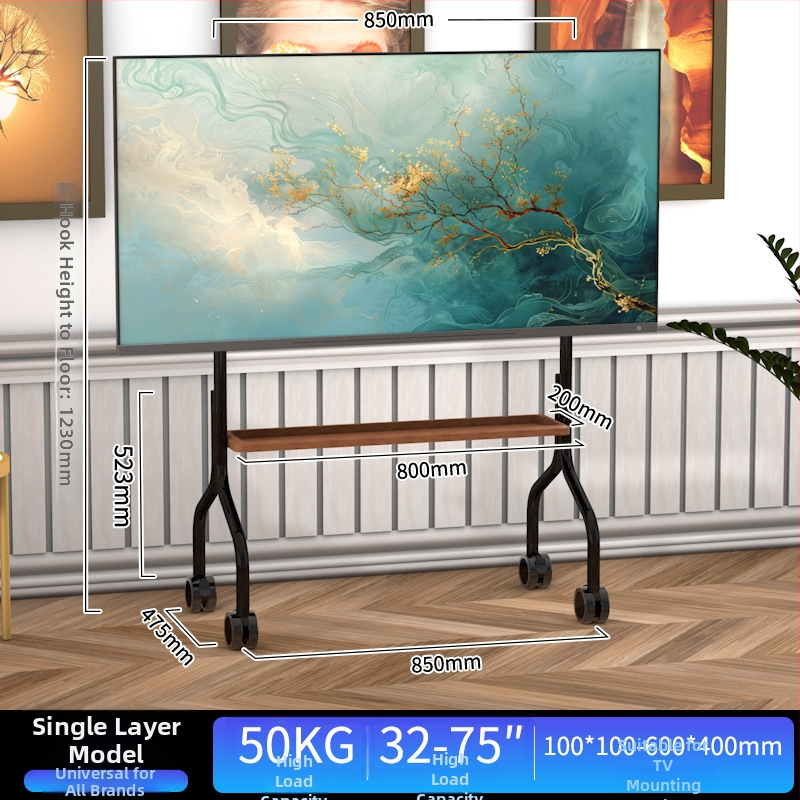 Mobilni podni stalak za televizor od nehrđajućeg čelika s kotačićima, uspravna kolica za plosne zaslone, univerzalno, baza 850×490×1230 mm, model Art cart