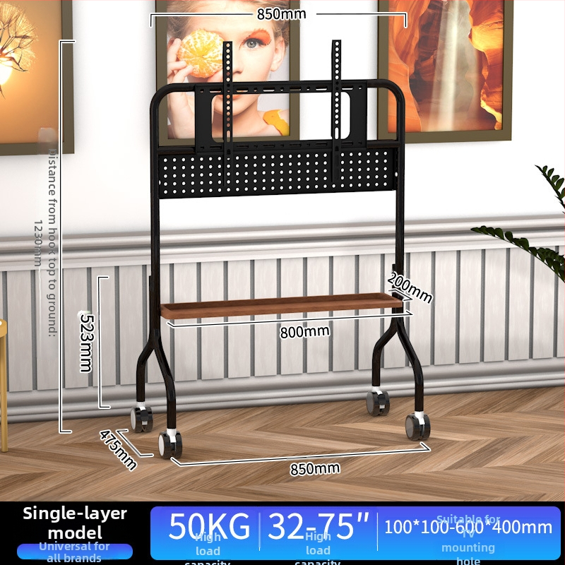 Mobilni podni stalak za televizor od nehrđajućeg čelika s kotačićima, uspravna kolica za plosne zaslone, univerzalno, baza 850×490×1230 mm, model Art cart