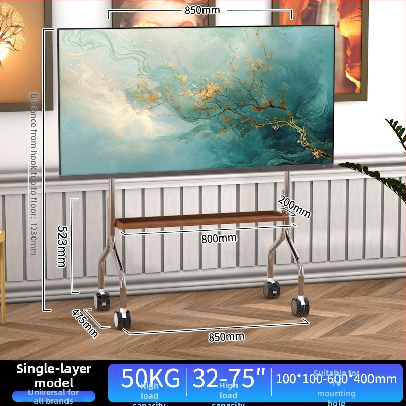 Mobilni podni stalak za televizor od nehrđajućeg čelika s kotačićima, uspravna kolica za plosne zaslone, univerzalno, baza 850×490×1230 mm, model Art cart