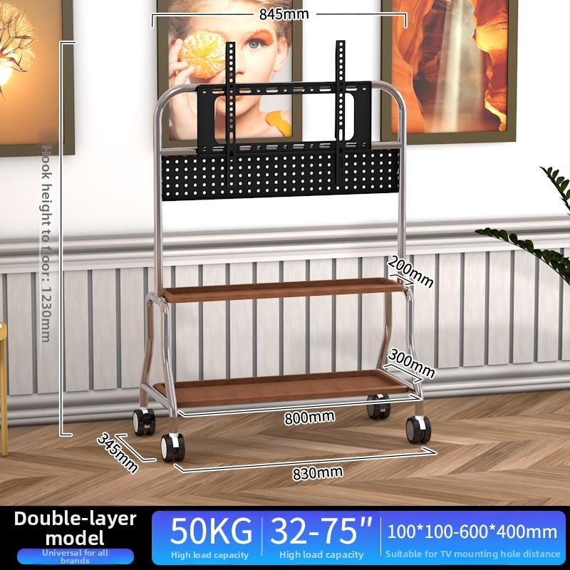 Mobilni podni stalak za televizor od nehrđajućeg čelika s kotačićima, uspravna kolica za plosne zaslone, univerzalno, baza 850×490×1230 mm, model Art cart