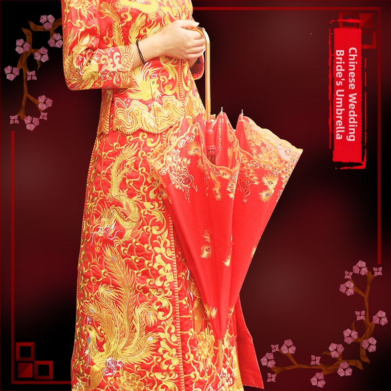 Δαντελένια ομπρέλα γάμου για νύφη, με μακριά λαβή, 8 ράβδοι, ύφασμα δαντέλας 170T, χειροκίνητο άνοιγμα