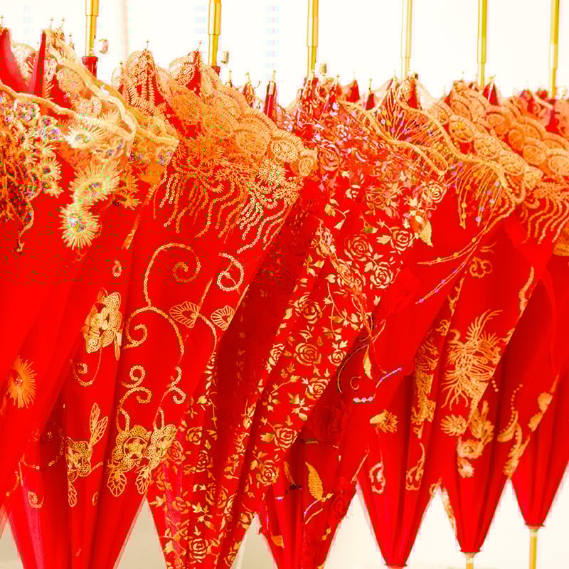 Δαντελένια ομπρέλα γάμου για νύφη, με μακριά λαβή, 8 ράβδοι, ύφασμα δαντέλας 170T, χειροκίνητο άνοιγμα