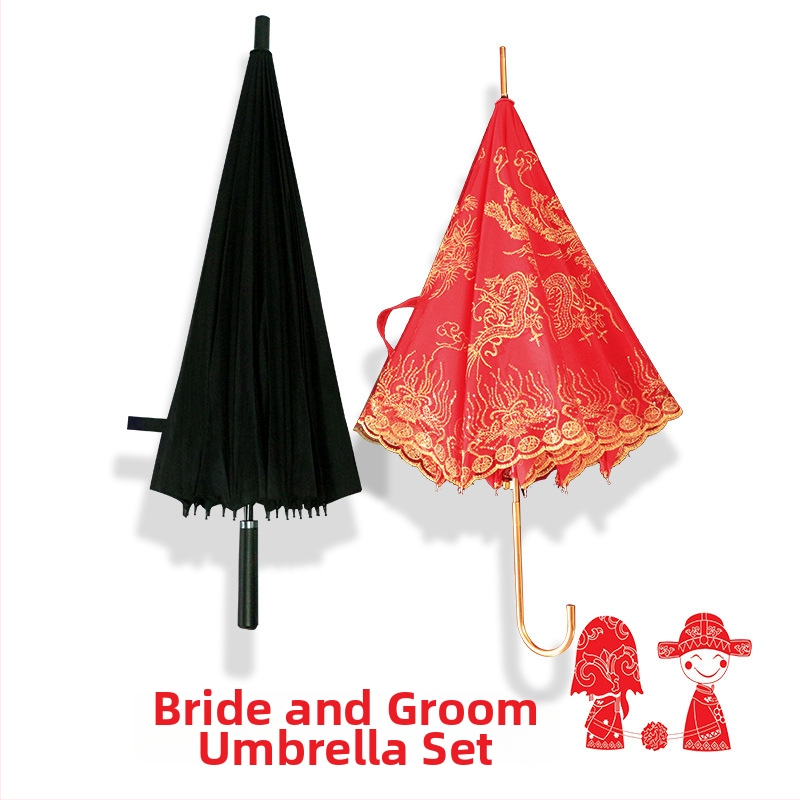 Δαντελένια ομπρέλα γάμου για νύφη, με μακριά λαβή, 8 ράβδοι, ύφασμα δαντέλας 170T, χειροκίνητο άνοιγμα