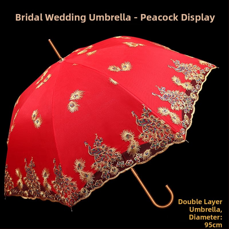 Δαντελένια ομπρέλα γάμου για νύφη, με μακριά λαβή, 8 ράβδοι, ύφασμα δαντέλας 170T, χειροκίνητο άνοιγμα