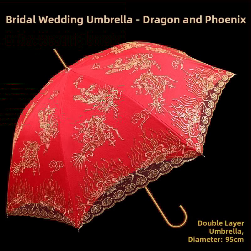 Δαντελένια ομπρέλα γάμου για νύφη, με μακριά λαβή, 8 ράβδοι, ύφασμα δαντέλας 170T, χειροκίνητο άνοιγμα