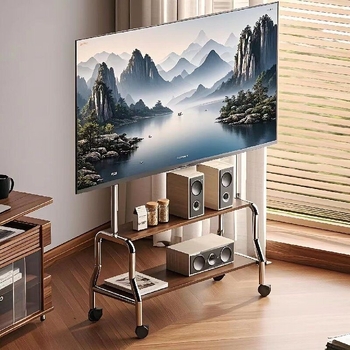 Mobilni podni TV stalak na kotačićima, konstrukcija od nehrđajućeg čelika/željeza, kompatibilan s plosnim TV-ima, model Art cart, težina 6 kg
