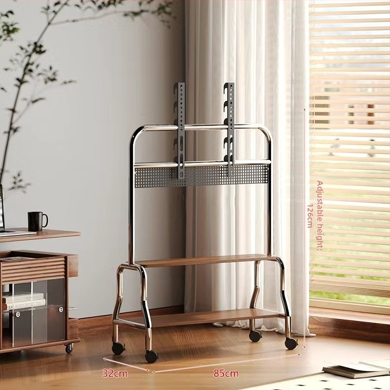 Mobilni podni TV stalak na kotačićima, konstrukcija od nehrđajućeg čelika/željeza, kompatibilan s plosnim TV-ima, model Art cart, težina 6 kg