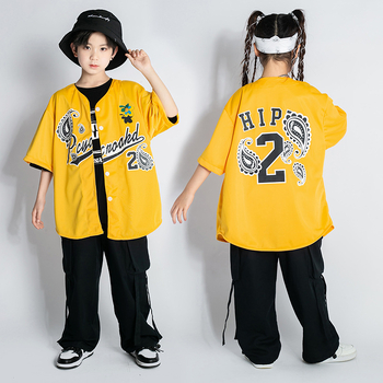 Gyerekeknek szóló hip-hop ruhaszett: rövid ujjú felső, pamut-gyapot keverék, 95% pamut, színpadi viselet
