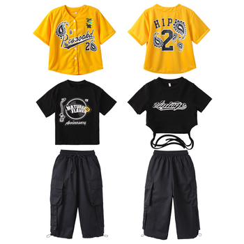 Gyerekeknek szóló hip-hop ruhaszett: rövid ujjú felső, pamut-gyapot keverék, 95% pamut, színpadi viselet