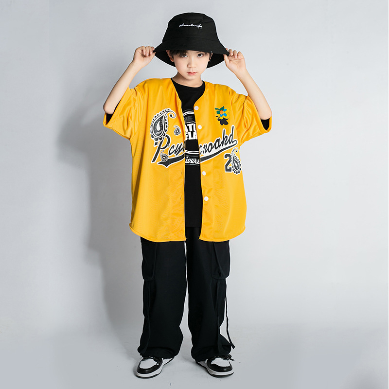 Gyerekeknek szóló hip-hop ruhaszett: rövid ujjú felső, pamut-gyapot keverék, 95% pamut, színpadi viselet