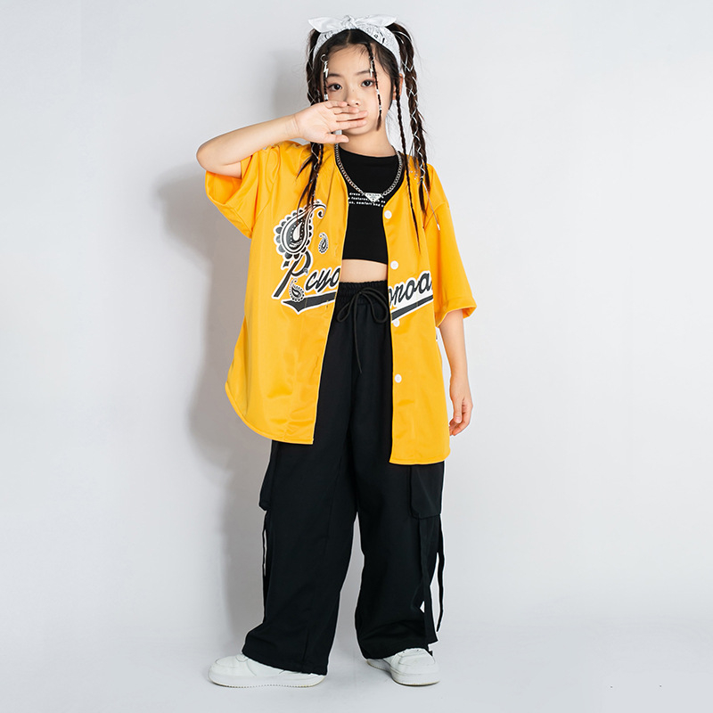Gyerekeknek szóló hip-hop ruhaszett: rövid ujjú felső, pamut-gyapot keverék, 95% pamut, színpadi viselet