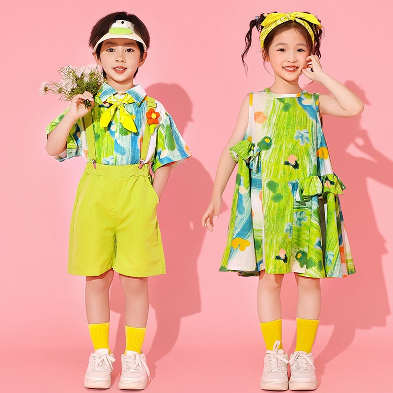 Gyermekek Cheerleading és Tánc Előadás Kostüm, uniszex, Koreai stílus, pamut-keverék anyag, nyárra, gyermekeknek 8+ év és 140 cm felett