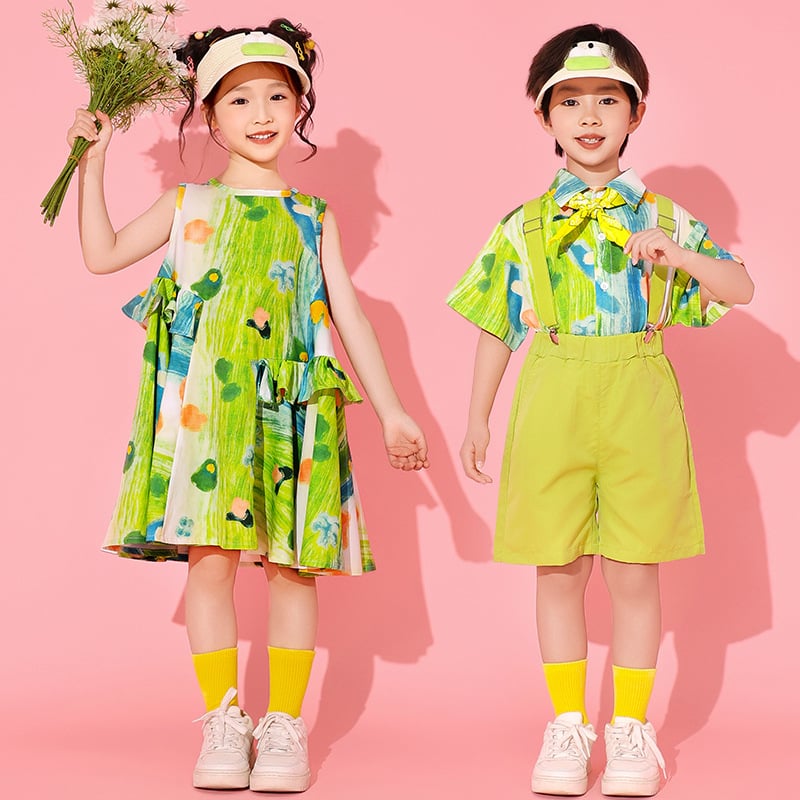 Gyermekek Cheerleading és Tánc Előadás Kostüm, uniszex, Koreai stílus, pamut-keverék anyag, nyárra, gyermekeknek 8+ év és 140 cm felett