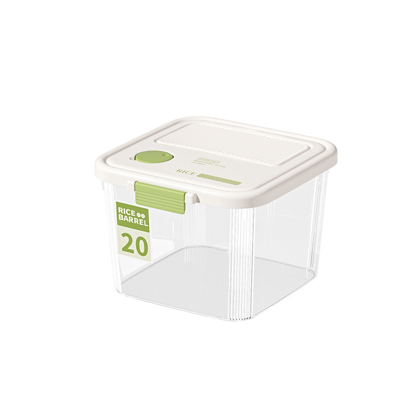 Átlátszó rizstároló doboz összecsukható fedéllel, 15 kg kapacitás, vastagított PP + szilikagél, tömítés, nedvesség- és rovarállóság, dátum rögzítés, logónyomás elérhető