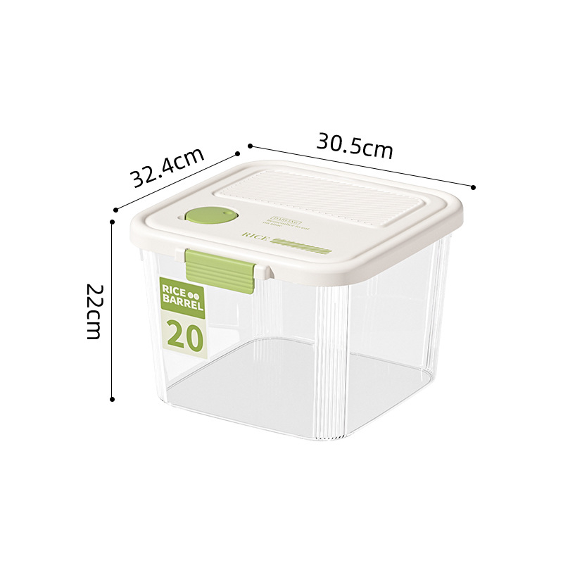 Átlátszó rizstároló doboz összecsukható fedéllel, 15 kg kapacitás, vastagított PP + szilikagél, tömítés, nedvesség- és rovarállóság, dátum rögzítés, logónyomás elérhető