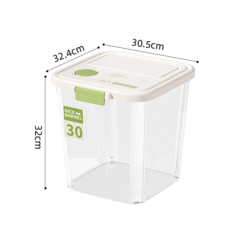 Átlátszó rizstároló doboz összecsukható fedéllel, 15 kg kapacitás, vastagított PP + szilikagél, tömítés, nedvesség- és rovarállóság, dátum rögzítés, logónyomás elérhető