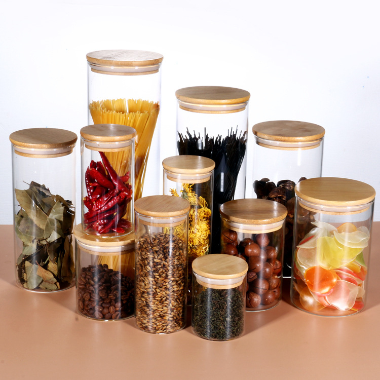 Üvegből készült tárolóedény – kerek, teához, gabonához, aszalt gyümölcsökhöz és kávéhoz; mikrohullámú sütőben használható