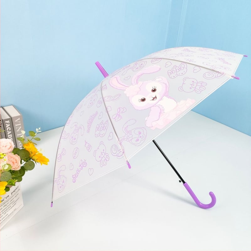 Παιδική διαφανής ομπρέλα με μακριά μεταλλική λαβή, 8 ακτίνες, PVC κάλυμμα, ημι-αυτόματο άνοιγμα, σχέδιο καρτούν