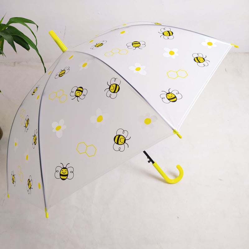 Παιδική διαφανής ομπρέλα με μακριά μεταλλική λαβή, 8 ακτίνες, PVC κάλυμμα, ημι-αυτόματο άνοιγμα, σχέδιο καρτούν