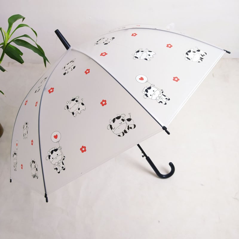 Παιδική διαφανής ομπρέλα με μακριά μεταλλική λαβή, 8 ακτίνες, PVC κάλυμμα, ημι-αυτόματο άνοιγμα, σχέδιο καρτούν