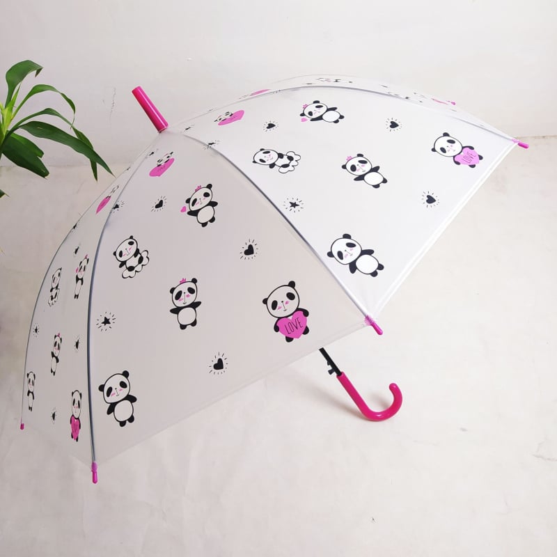 Παιδική διαφανής ομπρέλα με μακριά μεταλλική λαβή, 8 ακτίνες, PVC κάλυμμα, ημι-αυτόματο άνοιγμα, σχέδιο καρτούν