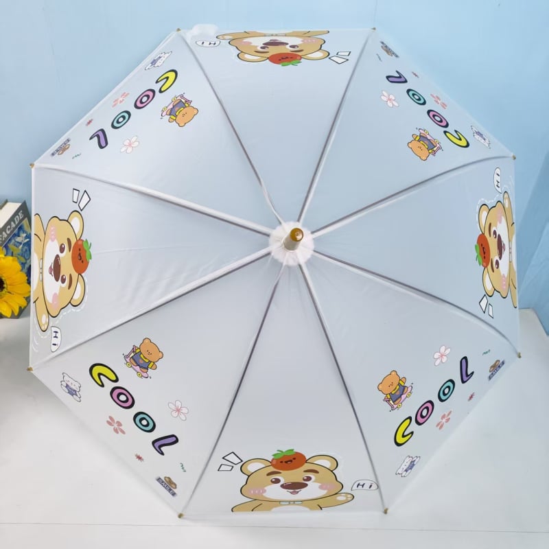 Παιδική διαφανής ομπρέλα με μακριά μεταλλική λαβή, 8 ακτίνες, PVC κάλυμμα, ημι-αυτόματο άνοιγμα, σχέδιο καρτούν