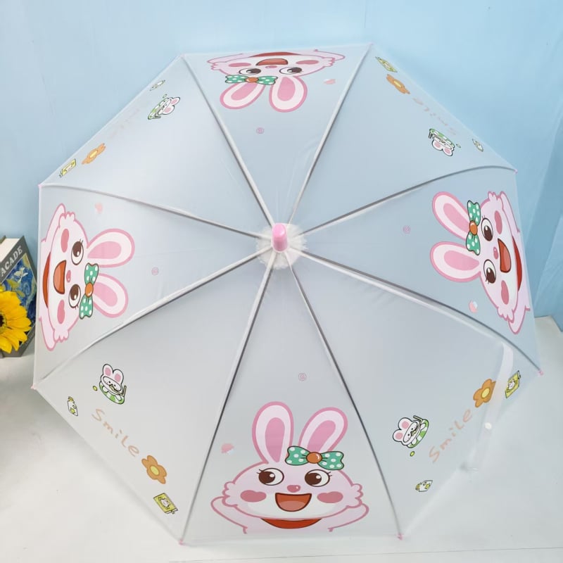 Παιδική διαφανής ομπρέλα με μακριά μεταλλική λαβή, 8 ακτίνες, PVC κάλυμμα, ημι-αυτόματο άνοιγμα, σχέδιο καρτούν