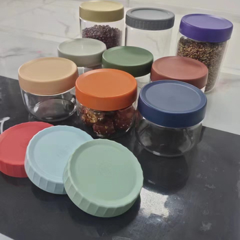 Kerek üveg élelmiszertároló edény élelmiszerek bemutatására, 301–500 ml, modern minimalista stílus, logó nyomtatás elérhető, magáncímke licencelhető