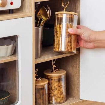 Üvegből készült tárolóedény gabonák és szárított gyümölcsök számára, kerek, 501–800 ml, modern minimalist stílus