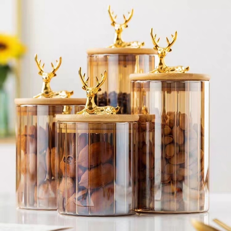 Üvegből készült tárolóedény gabonák és szárított gyümölcsök számára, kerek, 501–800 ml, modern minimalist stílus