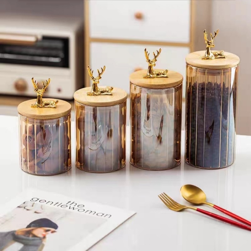 Üvegből készült tárolóedény gabonák és szárított gyümölcsök számára, kerek, 501–800 ml, modern minimalist stílus