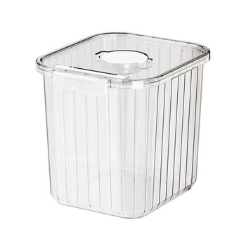 Rizstároló edény zárható fedéllel, nedvesség- és kártevő elleni védelemmel, időskála és mérőkanál – PET/PP szilikagél