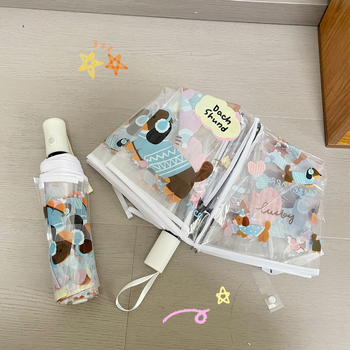 Διάφανη ομπρέλα με σχέδιο Ντάχεσντ, τρίτμηματική, χειροκίνητο άνοιγμα, αυτόματο κλείσιμο, σκελετός από σίδηρο με λαβή αλουμινίου