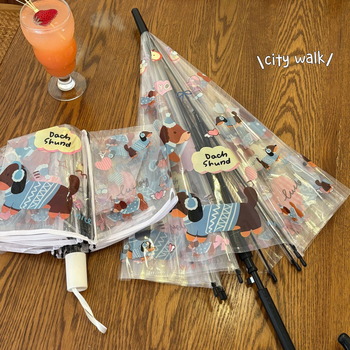 Διάφανη ομπρέλα με σχέδιο Ντάχεσντ, τρίτμηματική, χειροκίνητο άνοιγμα, αυτόματο κλείσιμο, σκελετός από σίδηρο με λαβή αλουμινίου