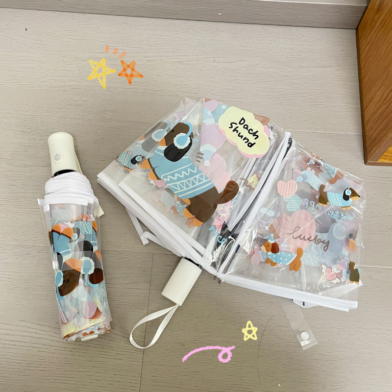 Διάφανη ομπρέλα με σχέδιο Ντάχεσντ, τρίτμηματική, χειροκίνητο άνοιγμα, αυτόματο κλείσιμο, σκελετός από σίδηρο με λαβή αλουμινίου