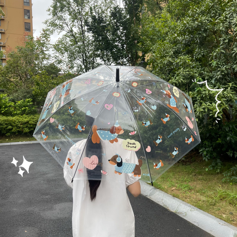 Διάφανη ομπρέλα με σχέδιο Ντάχεσντ, τρίτμηματική, χειροκίνητο άνοιγμα, αυτόματο κλείσιμο, σκελετός από σίδηρο με λαβή αλουμινίου