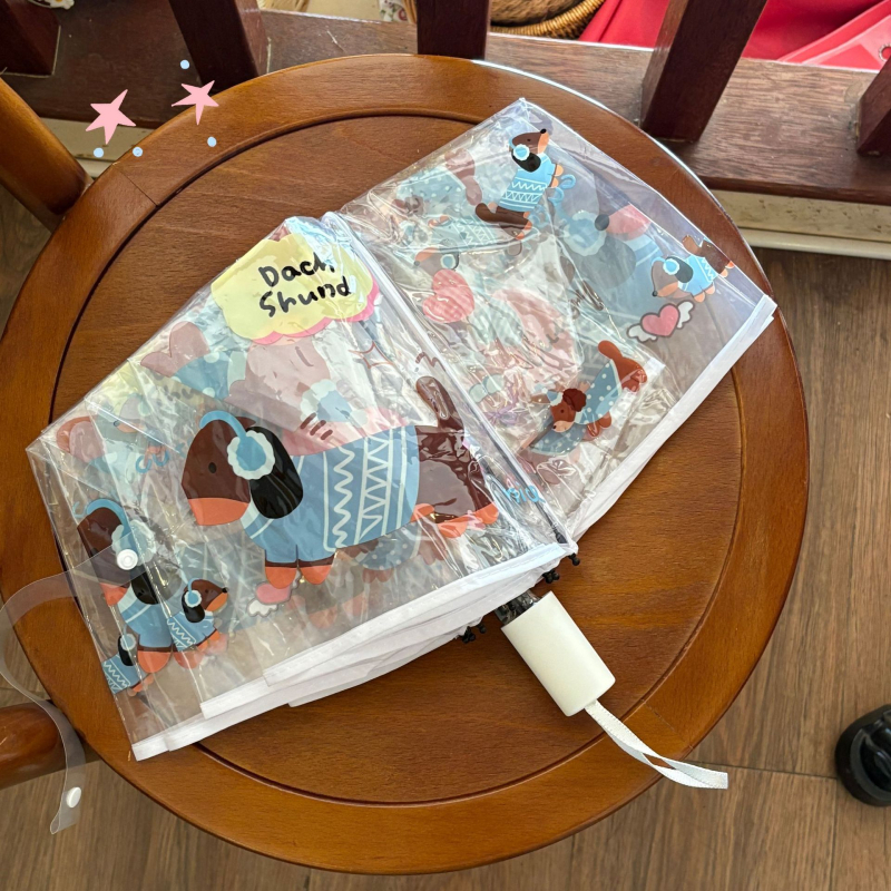 Διάφανη ομπρέλα με σχέδιο Ντάχεσντ, τρίτμηματική, χειροκίνητο άνοιγμα, αυτόματο κλείσιμο, σκελετός από σίδηρο με λαβή αλουμινίου