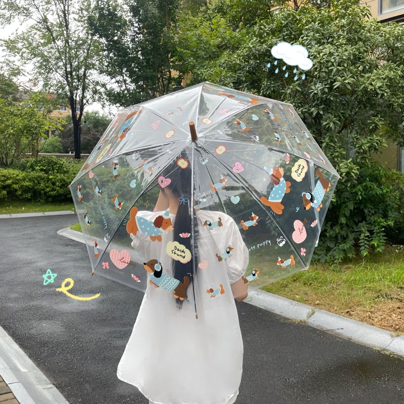 Διάφανη ομπρέλα με σχέδιο Ντάχεσντ, τρίτμηματική, χειροκίνητο άνοιγμα, αυτόματο κλείσιμο, σκελετός από σίδηρο με λαβή αλουμινίου