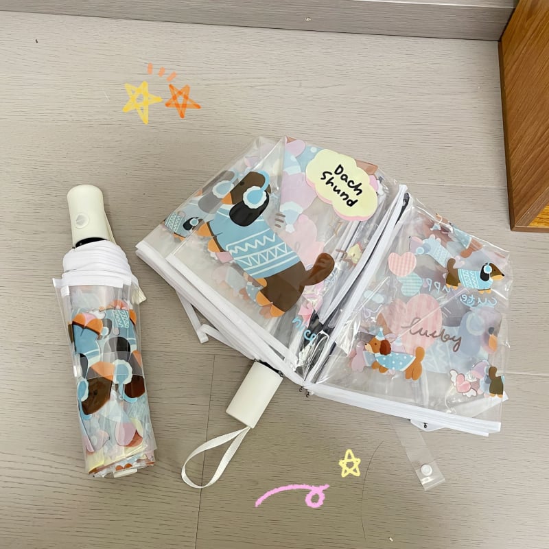 Διάφανη ομπρέλα με σχέδιο Ντάχεσντ, τρίτμηματική, χειροκίνητο άνοιγμα, αυτόματο κλείσιμο, σκελετός από σίδηρο με λαβή αλουμινίου