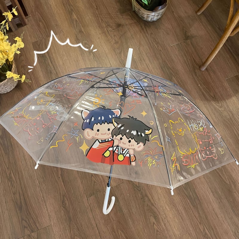 Διάφανη ομπρέλα με σχέδιο Ντάχεσντ, τρίτμηματική, χειροκίνητο άνοιγμα, αυτόματο κλείσιμο, σκελετός από σίδηρο με λαβή αλουμινίου