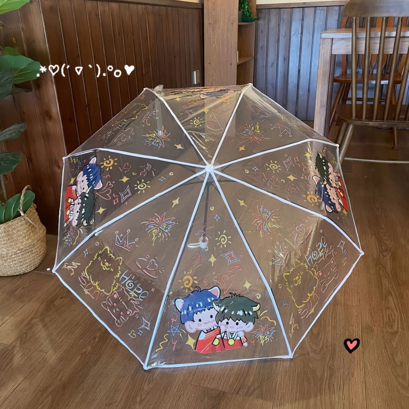 Διάφανη ομπρέλα με σχέδιο Ντάχεσντ, τρίτμηματική, χειροκίνητο άνοιγμα, αυτόματο κλείσιμο, σκελετός από σίδηρο με λαβή αλουμινίου