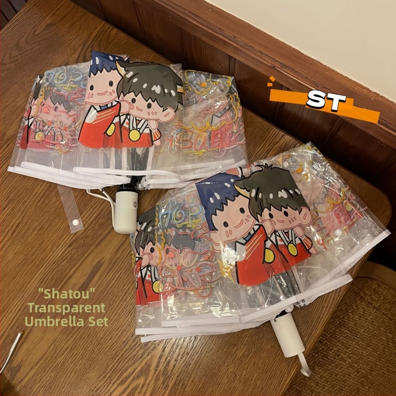 Διάφανη ομπρέλα με σχέδιο Ντάχεσντ, τρίτμηματική, χειροκίνητο άνοιγμα, αυτόματο κλείσιμο, σκελετός από σίδηρο με λαβή αλουμινίου