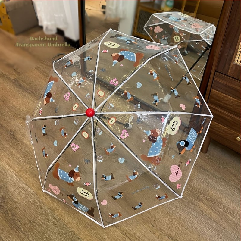 Διάφανη ομπρέλα με σχέδιο Ντάχεσντ, τρίτμηματική, χειροκίνητο άνοιγμα, αυτόματο κλείσιμο, σκελετός από σίδηρο με λαβή αλουμινίου