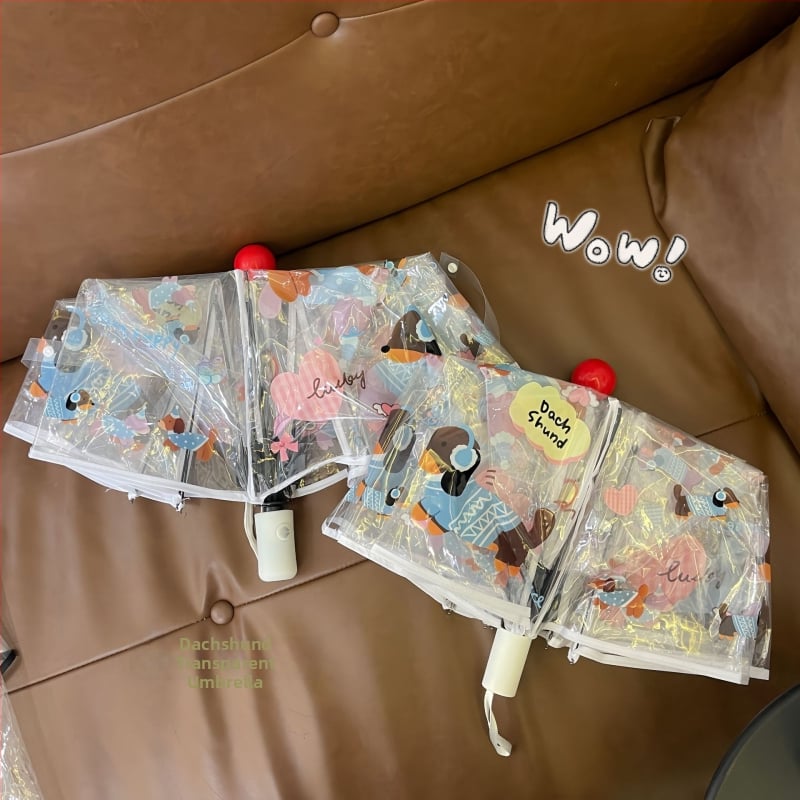 Διάφανη ομπρέλα με σχέδιο Ντάχεσντ, τρίτμηματική, χειροκίνητο άνοιγμα, αυτόματο κλείσιμο, σκελετός από σίδηρο με λαβή αλουμινίου