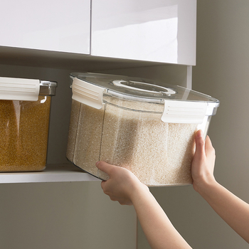 Kutija za skladištenje riže s poklopcem, prozorna, hermetična, otporna na štetnike i vlagu, za rižu i hranu za mačke i pse, Qiaofeng, PET materijal, moderan minimalistički stil